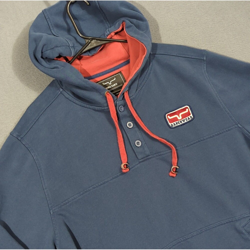 Kimes Ranch Ranch Ready Hoodie Men's L Blue Cotton Western Cowboy Rodeo